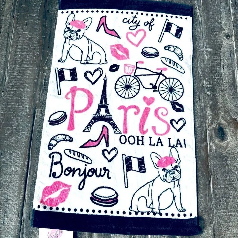 Paris Frenchie Dog Pink Print Bathroom Hand Towel